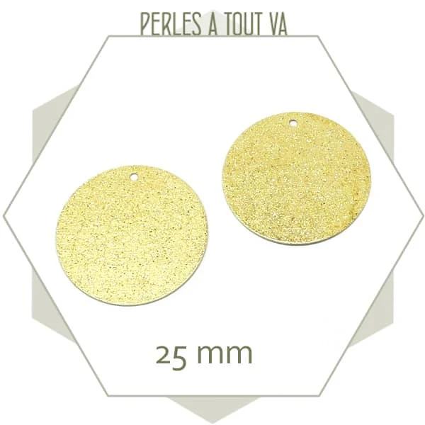 10 breloques cercle effet granité doré brillant 25 mm