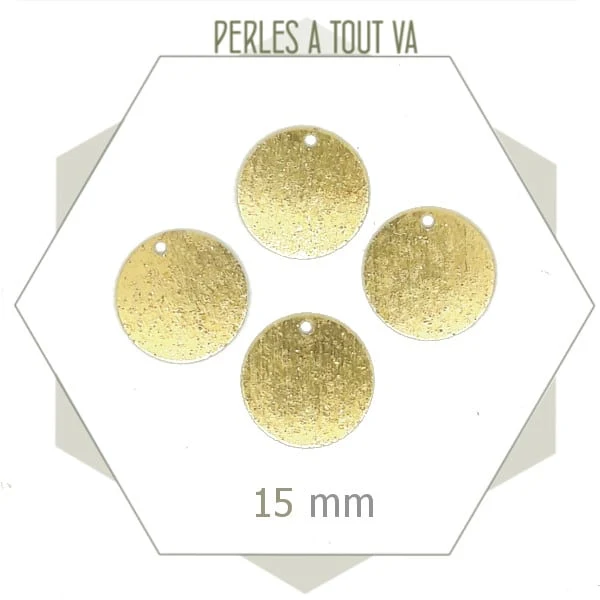 10 breloques cercle effet granité doré brillant 15 mm