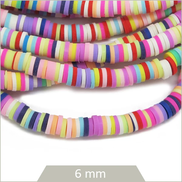 Rang de 40 cm de perles rondelles heishi multicolores, 6 mm