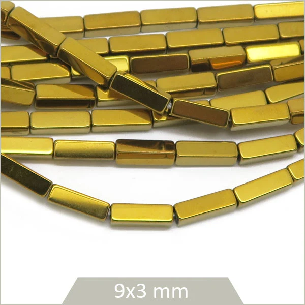 Env. 38 perles rectangle en hématite métallisé, couleur doré
