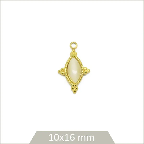 1 breloque vintage en acier inoxydable 304 doré 18K et cabochon en Agate blanche