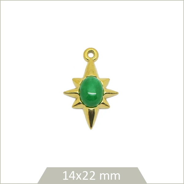 1 breloque étoile en acier inoxydable doré et cabochon imitation pierre
