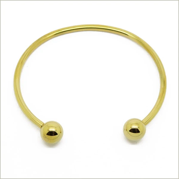 1 bracelet jonc torque ouvert perles amovibles en acier inoxydable doré, largeur 3 mm