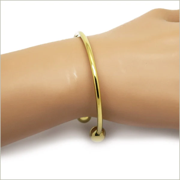 1 bracelet jonc torque ouvert perles amovibles en acier inoxydable doré, largeur 3 mm
