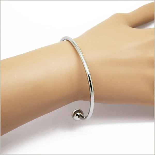 1 bracelet jonc torque ouvert perles amovibles en acier, largeur 3 mm