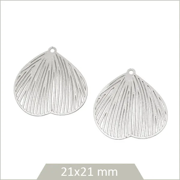 6 breloques pétale alliage cuivre/fer argenté 21 mm