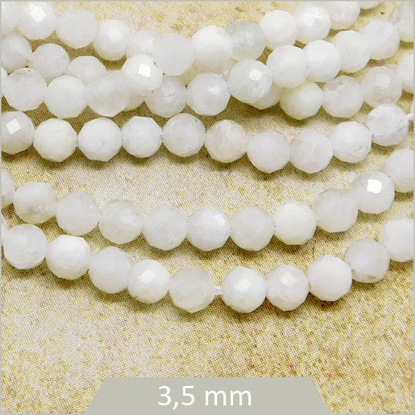 Env. 115 perles à facettes en Pierre de Lune, 3,5 mm