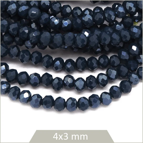 Env. 110 perles de verre à facettes donuts bleu marine 4x3 mm