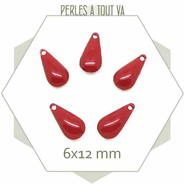 6 sequins petites gouttes effet émaillé rouges
