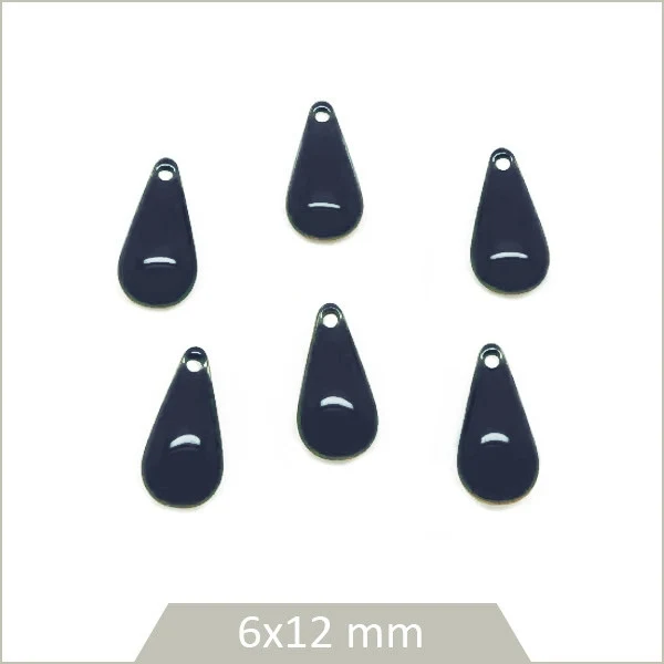 6 sequins petites gouttes effet émaillé noir