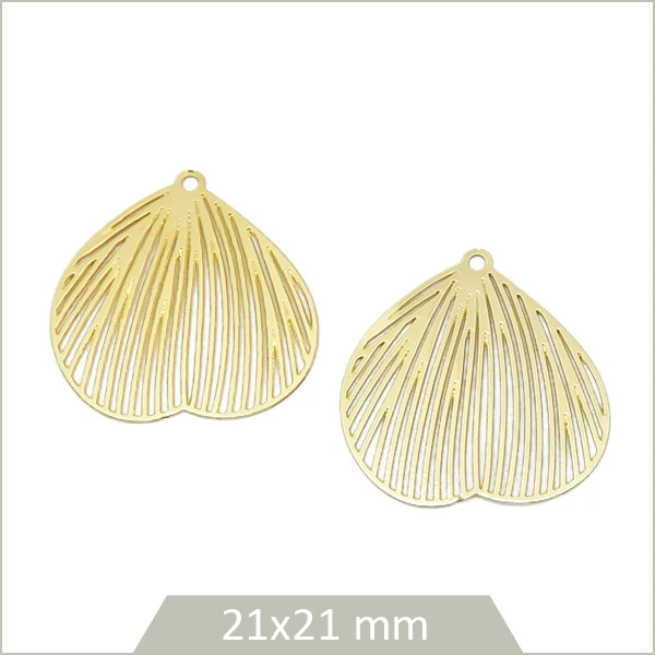 6 breloques pétale alliage cuivre/fer doré 21 mm