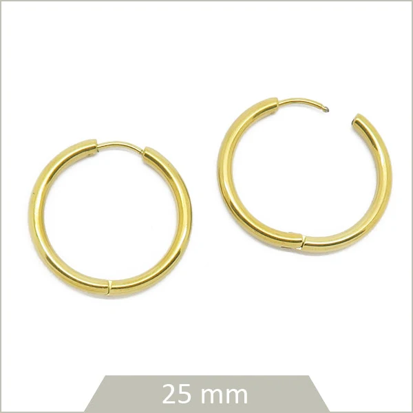 2 créoles rondes en acier inoxydable doré 25 mm