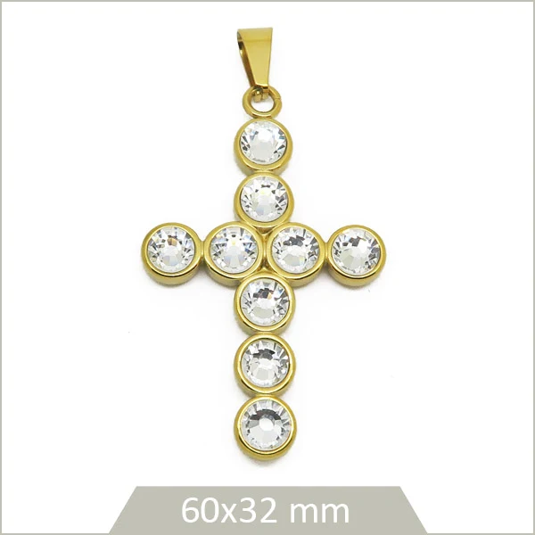 1 grande breloque croix strass et acier inoxydable doré