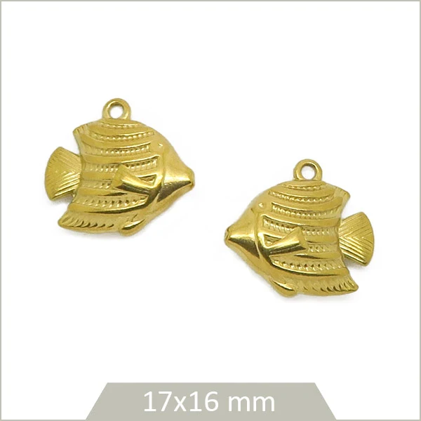 4 breloques poisson tropical en acier inoxydable doré