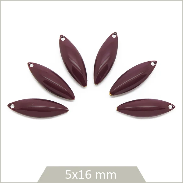 6 sequins effet émaillé navette prune 5x16 mm