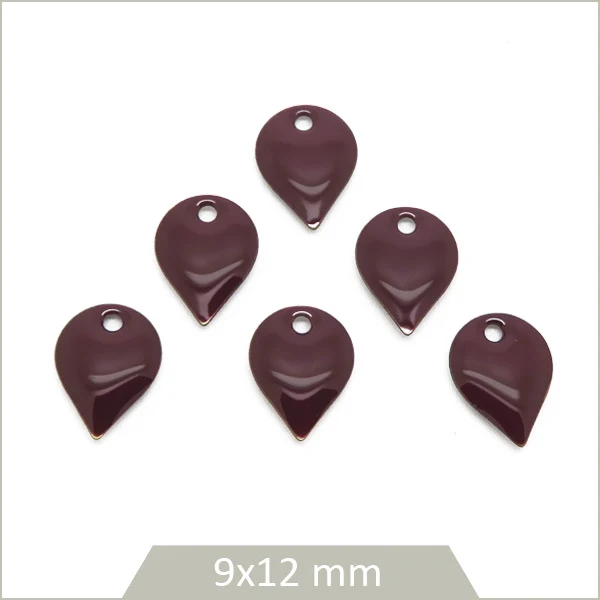 6 sequins effet émaillé goutte inversée prune