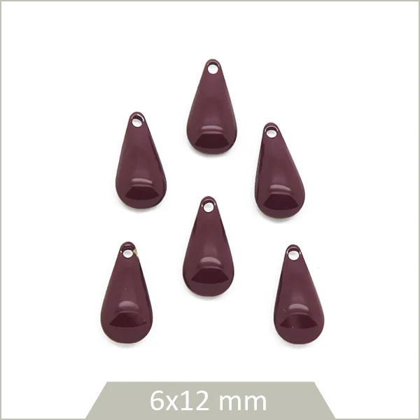 6 sequins petites gouttes effet émaillé prune