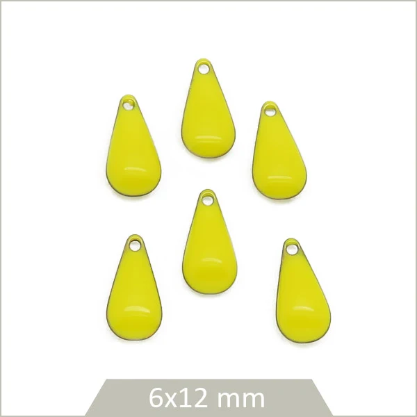 6 sequins petites gouttes effet émaillé jaune