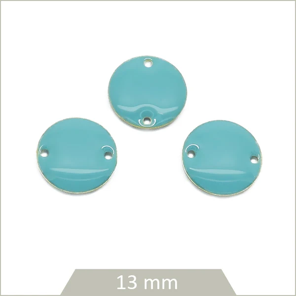 6 connecteurs effet émaillé ronds bleu lagon 13 mm
