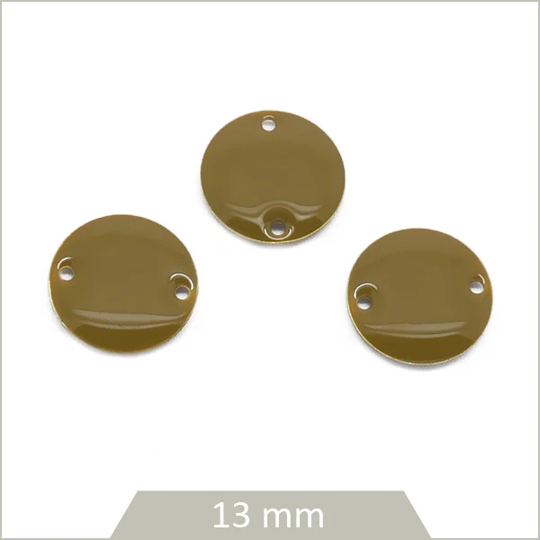 6 connecteurs effet émaillé ronds kaki 13 mm