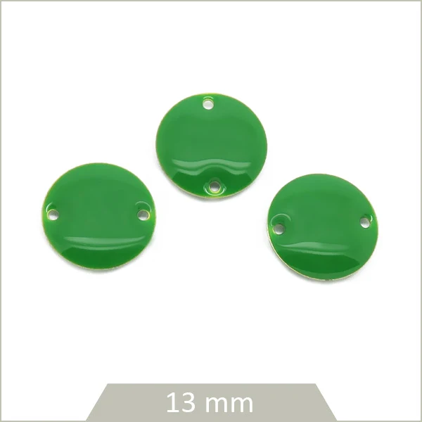 6 connecteurs effet émaillé ronds vert Brésil 13 mm