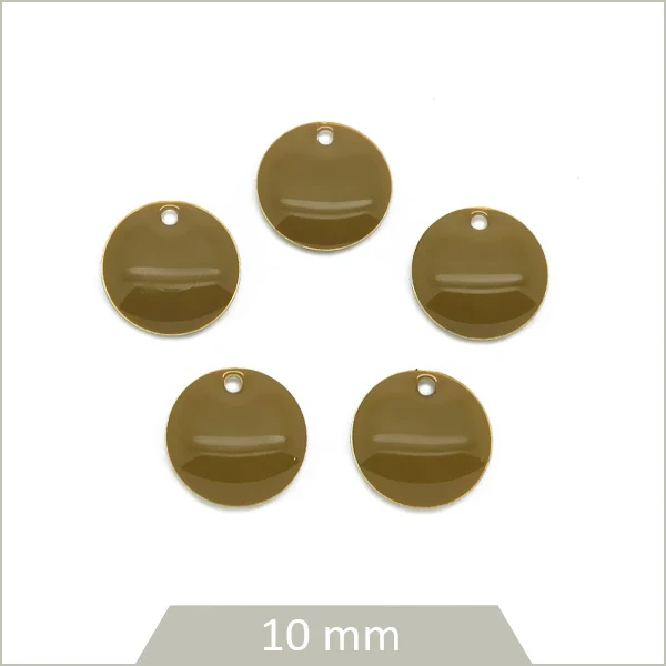 6 sequins ronds effet émaillé kaki 10 mm