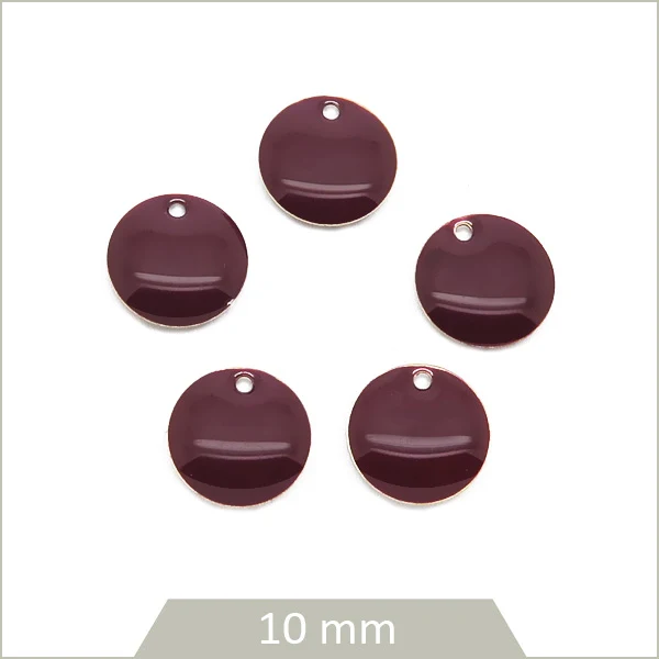 6 sequins ronds effet émaillé prune 10 mm