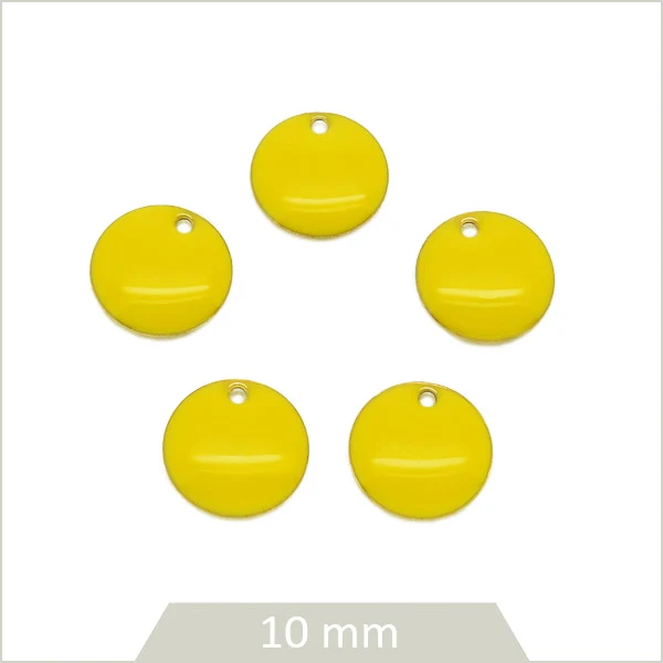 6 sequins ronds effet émaillé jaune 10 mm