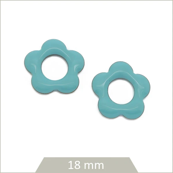 4 sequins fleurs effet émaillé bleu lagon