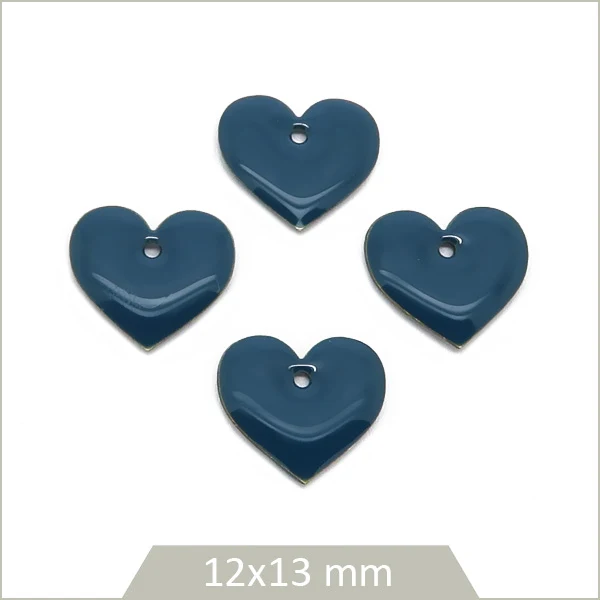 6 sequins effet émaillé coeur bleu canard