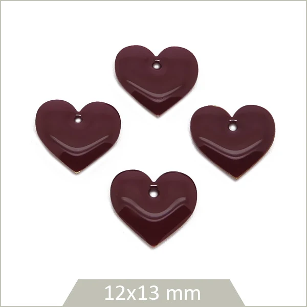 6 sequins effet émaillé coeur prune