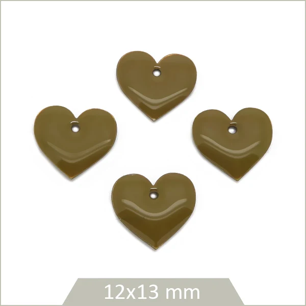 6 sequins effet émaillé coeur kaki