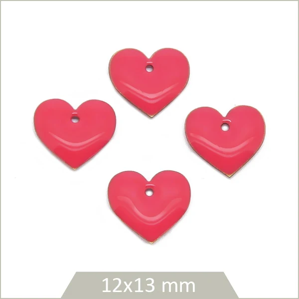 6 sequins effet émaillé coeur rose