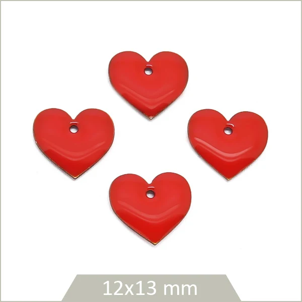 6 sequins effet émaillé coeur rouge