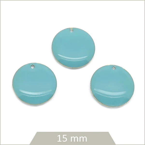 6 sequins effet émaillé ronds bleu lagon 15 mm