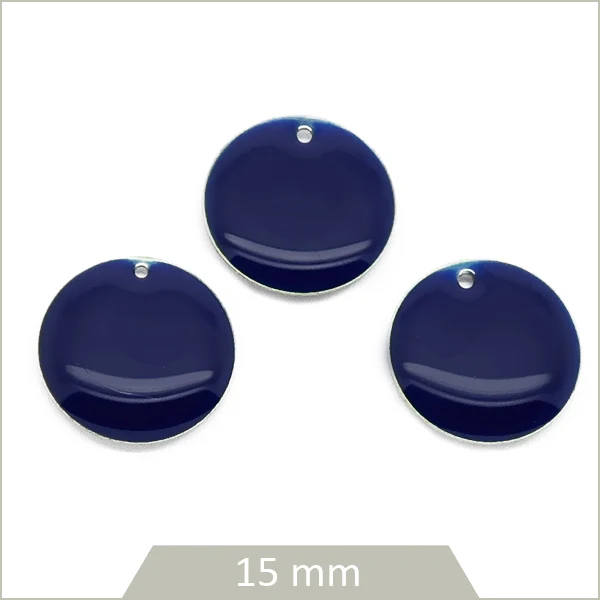 6 sequins effet émaillé ronds 15 mm bleu marine