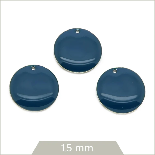 6 sequins effet émaillé ronds 15 mm bleu canard