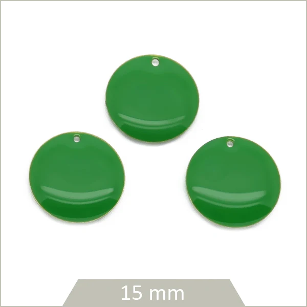 6 sequins effet émaillé ronds 15 mm vert