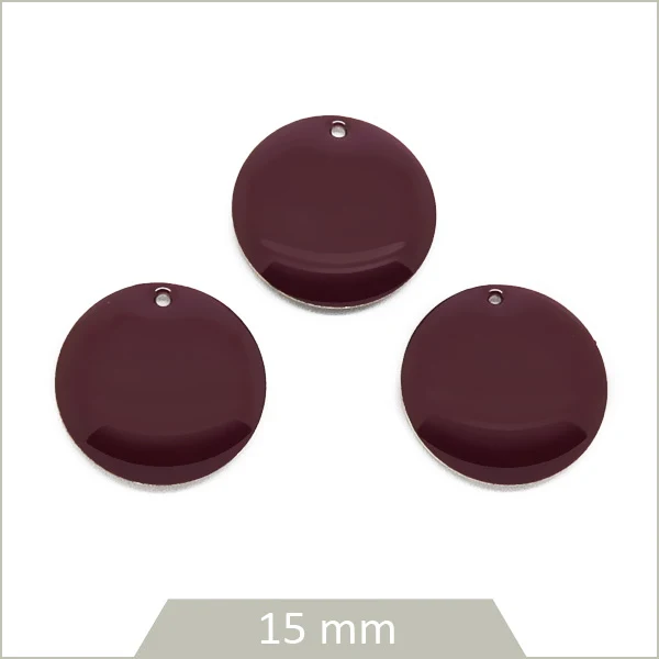 6 sequins effet émaillé ronds 15 mm prune