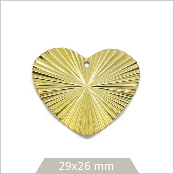 2 breloques cœur texture plissée en acier inoxydable doré