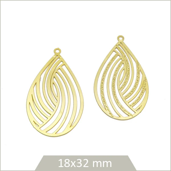 4 breloques gouttes ajourées en acier inoxydable 304 doré 18K