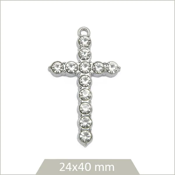 2 breloques croix strass et acier inoxydable