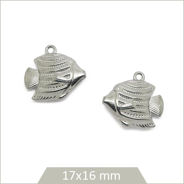 4 breloques poisson tropical en acier inoxydable