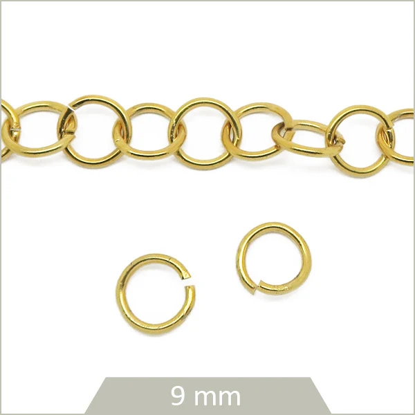 0,5 m de chaîne d'anneaux de jonction 9 mm en acier inoxydable doré (70 anneaux env.)