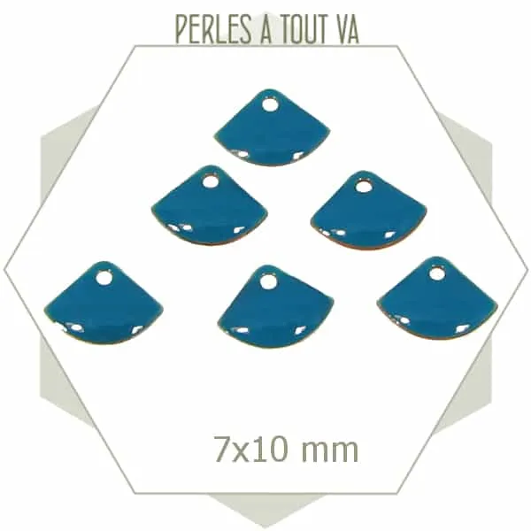 6 sequins éventails effet émaillé bleu canard