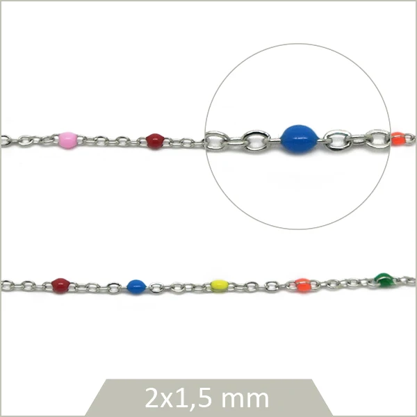 1 m de chaîne acier et maillons effet émail multicolores