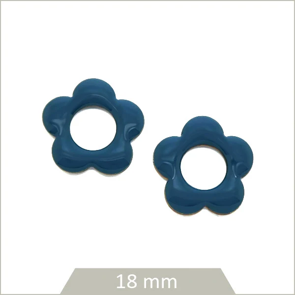 4 sequins fleurs effet émaillé bleu canard