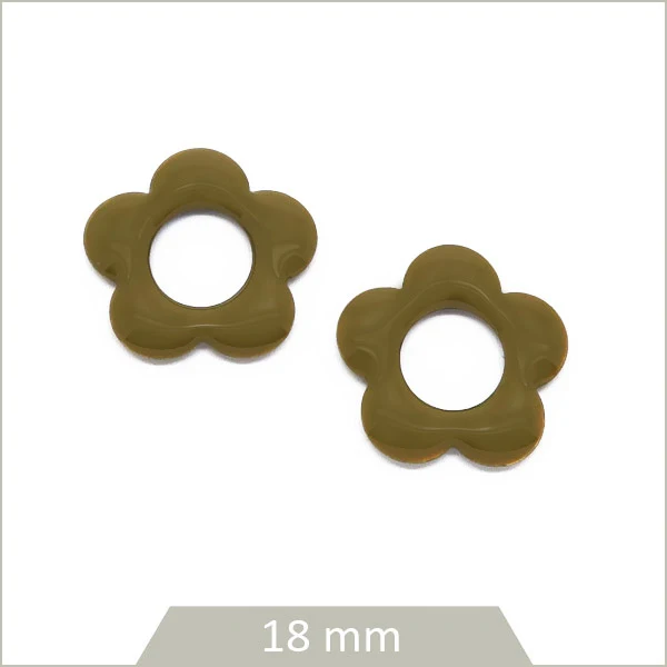 4 sequins fleurs effet émaillé vert kaki