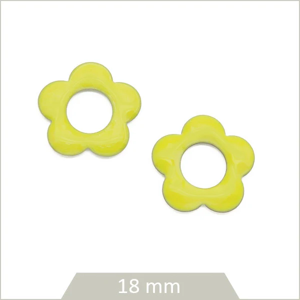 4 sequins fleurs effet émaillé jaune