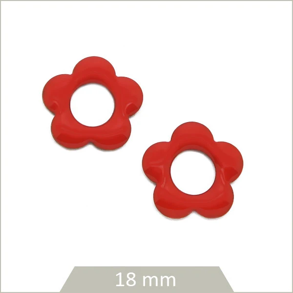 4 sequins fleurs effet émaillé rouge